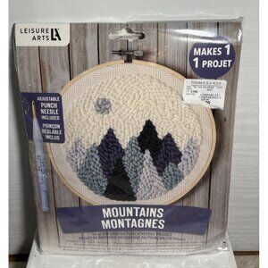 Leisure Arts Punch Needle Kit Mountains Blue Grey White Decorative Hoop & Needle